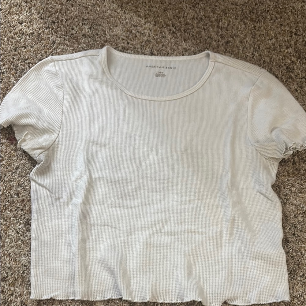 American Eagle White Ribbed Tee